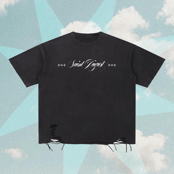 Cross Snow Washed Raw Hem Graphic Tee