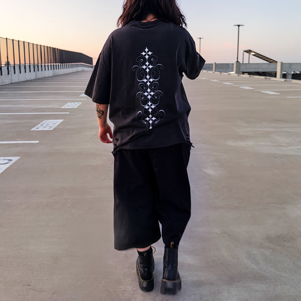 Cross Snow Washed Raw Hem Graphic Tee