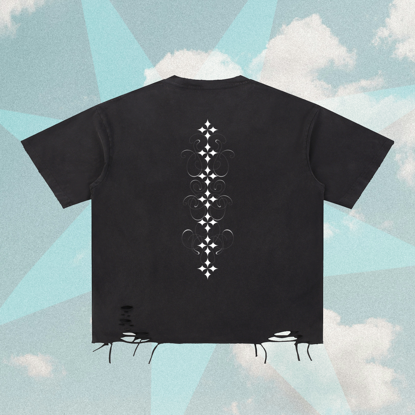 Cross Snow Washed Raw Hem Graphic Tee